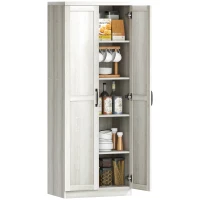 HOMCOM 63" Kitchen Storage Cabinet, 5-tier Pantry Cabinet with Doors and Adjustable Shelves for Dining Room, Distressed White(m-9)