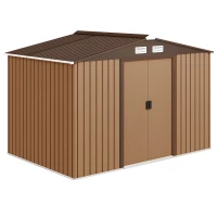 Outsunny 9' x 6' Outdoor Storage Shed, Garden Tool Metal Shed with Foundation Kit, Double Lockable Door, Yellow(m-1)