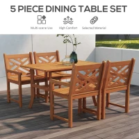 Outsunny Outdoor Patio Dining Set, 4 Seater Wood Dining Table and Chairs for Backyard, Conservatory, Garden, Poolside, Deck, Teak(m-4)
