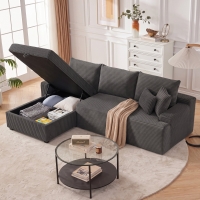 HOMCOM 81" Sofa Bed, 2 In 1 Pull Out Sleeper Sofa Bed with Storage, Corduroy Convertible Couch for Living Room, Dark Grey