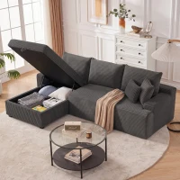 HOMCOM 81" Sofa Bed, 2 In 1 Pull Out Sleeper Sofa Bed with Storage, Corduroy Convertible Couch for Living Room, Dark Grey(m-1)