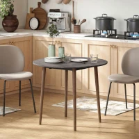 HOMCOM 35" Folding Dining Table, Collapsible Drop Leaf Table with Round Tabletop, Wood Legs, Distressed Light Grey(m-1)