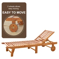 Outsunny Outdoor Folding Chaise Lounge Chair Recliner with Wheels, Acacia Wood Frame - Teak Color(m-5)