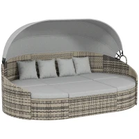 Outsunny 4 Pieces Patio PE Wicker Round Daybed, Outdoor Rattan Garden Lounge Furniture Sets, Light Grey(m-9)