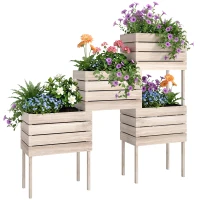 Outsunny 4PCS Wooden Raised Garden Beds Kits Elevated Planter for Outdoor Plants Flowers Vegetables, Raised Garden Boxes(m-1)