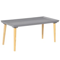 HOMCOM Coffee Table with Tray Top, Nordic Center Table with Pine Wood Legs, Rectangle Coffee Tables for Living Room, Gray(m-1)