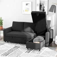 HOMCOM 83" Sofa Bed, Pull Out Sleeper L Shaped Sectional Couch with Reversible Storage Chaise, Wide and Deep Seat, Black(m-1)