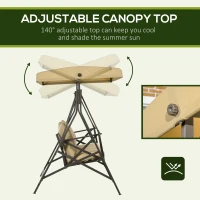 Outsunny 3-Seat Patio Swing Chair, Porch Swing Glider with Cushion, 3 Throw Pillows & Adjustable Canopy for Porch, Garden, Poolside, Backyard, Khaki(m-5)