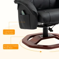 HOMCOM Massage Recliner Chair with Ottoman, Electric Faux Leather Recliner with 10 Vibration Points, Swivel Reclining Chair with Remote Control, Wood Base and Side Pocket, Black(m-6)