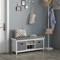 HOMCOM Shoe Storage Bench with Cushioned Seat, Entryway Bench Seat with 2 Drawers and Adjustable Shelf for Hallway, White(m-10)