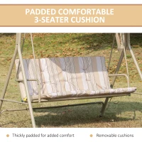 Outsunny 3-Seat Patio Swing Chair, Outdoor Canopy Swing Glider with Removable Cushion, Adjustable Shade and Weather Resistant Steel Frame, for Porch, Garden, Poolside, Backyard, Brown(m-5)
