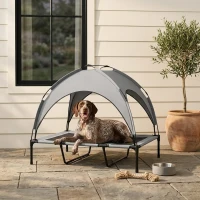 PawHut Elevated Dog Bed with Canopy, Raised Outdoor Pet Bed for Camping with Washable Breathable Mesh, 42" x 30" x 37"(m-10)