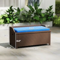 Outsunny Outdoor Wicker Storage Bench with Storage & Cushion, Blue(m-3)