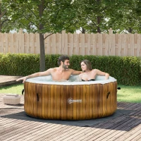 Outsunny 4 Person Inflatable Hot Tub, Outdoor Round Portable Spa with 108 Heated Air Jets, Cover, Pump, 2 Filter Cartridges, Faux Wood(m-10)