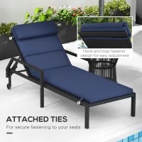 Outsunny Patio Chaise Lounge Chair Cushion Replacement Sun Lounger Pads with Headrest and Ties, Dark Blue(m-6)