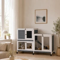 PawHut Wooden Rabbit Hutch Bunny Hutch Elevated Pet House Cage Small Animal Habitat(m-10)