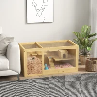 PawHut Extra Large Wooden Hamster Cage with Pull-out Tray, Seesaws, Ladder(m-2)