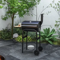 Outsunny Charcoal Barbecue Grill, BBQ with Thermometer, Shelves and Wheels, Black(m-8)