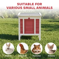 PawHut Small Wooden Rabbit Hutch Bunny Cage Guinea Pig Cage Duck House Dog House with Openable & Waterproof Roof, for Rabbits, Chickens, Ducks, Red(m-6)