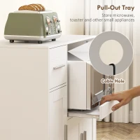 HOMCOM Microwave Cabinet Kitchen Cart Sliding Tray Adjustable Shelf Cable Hole 31.5" x 15.7" x 34.9" in White(m-6)