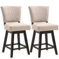 HOMCOM Set of 2 Swivel Counter Height Bar Stools with Footrest, Beige(m-1)