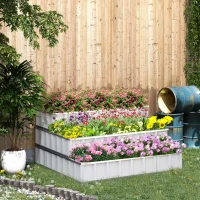 Outsunny 3 Tier Raised Garden Bed Outdoor Metal Patio Planter Box with Gloves, 4' x 4' x 2' for Backyard, White(m-2)