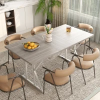 HOMCOM 47"-63" Extendable Dining Table for 4-6, Farmhouse Expandable Kitchen Table with Heavy Duty Trestle Base, Gray(m-11)