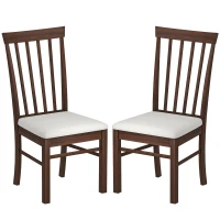 HOMCOM Wooden Dining Chairs Set of 2, Farmhouse Upholstered Kitchen Chairs with Rubber Wood Frame, Dark Brown and Beige(m-2)