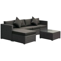 Outsunny 6 Piece Patio Furniture Set Outdoor Wicker Conversation Set All Weather PE Rattan Sectional Sofa Set with Ottoman, Cushions and Tempered Glass Table, Mixed Gray and Charcoal(m-1)