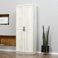 HOMCOM 63" Kitchen Storage Cabinet, 5-tier Pantry Cabinet with Doors and Adjustable Shelves for Dining Room, Distressed White(m-8)