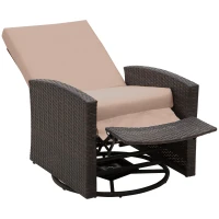 Outsunny Outdoor Wicker Swivel Recliner Chair, Reclining Backrest, Lifting Footrest, 360° Rotating Basic, Water Resistant Cushions for Patio, Khaki(m-1)