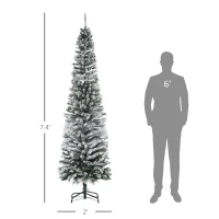 HOMCOM 7.5ft Flocked Christmas Tree, Pencil Artificial Xmas Tree with Faux Snow, Dense Branches, Foldable Metal Base for Indoor Holiday Decor(m-3)