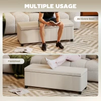 HOMCOM 47 Inches Storage Ottoman Bench, Foot Rest with Legs, End of Bed Bench, Corduroy Storage Chest for Living Room, Beige(m-6)