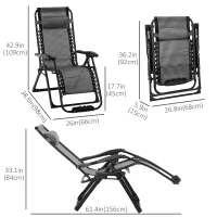 Outsunny Zero Gravity Chair, Folding Recliner Chair, Adjustable Patio Lounger with Detachable Pillow, Cup Holder and Foot Massage Roller for Outdoor, Patio, Deck, Poolside, Grey(m-3)
