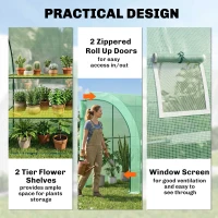 Outsunny 10' x 5' x 7' Lean to Greenhouse, Walk-In Green House, Plant Nursery with 2 Roll-up Doors and Windows, PE Cover and 3 Wire Shelves, Green(m-5)