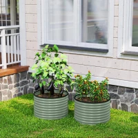 Outsunny Set of 2 Raised Garden Bed, Metal Planter Box with Safety Edging, Easy-to-assemble Stock Tank, Light Green(m-8)