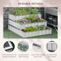 Outsunny 3 Tier Raised Garden Bed Outdoor Metal Patio Planter Box with Gloves, 4' x 4' x 2' for Backyard, White(m-6)