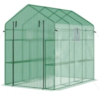 Outsunny 7' x 5' x 6' Walk-in Greenhouse for Outdoors with Mesh Door and Windows, 18 Shelf Hot House with Trellis, Green(m-11)