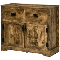 HOMCOM Industrial Sideboard Buffet Cabinet, Kitchen Cabinet with 2 Drawers, 2 Doors, Adjustable Shelf Coffee Bar Cabinet, Rustic Brown(m-11)