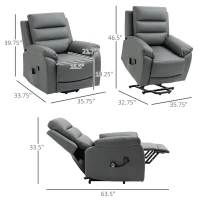 HOMCOM Electric Power Lift Chair for Elderly with Massage, Oversized Living Room Recliner with Remote Control, and Side Pockets, Grey(m-3)
