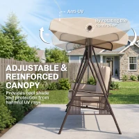 Outsunny 3-Seat Patio Swing Chair, Outdoor Porch Swing Glider with Adjustable Canopy, Removable Cushion, Pillows and Side Trays, for Garden, Poolside, Backyard, Beige(m-4)