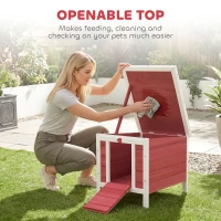PawHut Small Wooden Rabbit Hutch Bunny Cage Guinea Pig Cage Duck House Dog House with Openable & Waterproof Roof, for Rabbits, Chickens, Ducks, Red(m-4)