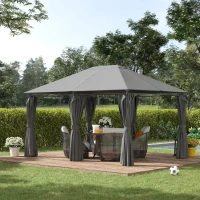 Outsunny 10' x 13' Outdoor Patio Gazebo Canopy Shelter with 6 Removable Sidewalls, & Steel Frame for Garden, Lawn, Backyard and Deck, Grey(m-2)