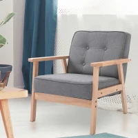 HOMCOM Mid-Century Modern Accent Chair, Linen Fabric Lounge Seat with Tufted Back, Padded Cushion, Grey(m-10)
