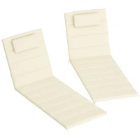 Outsunny Foldable Chaise Lounge Cushion Set of 2, Outdoor Lounge Chair Cushion Set, UPF50+ 230gsm Olefin, 80" x 26" Cream White(m-11)