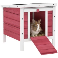 PawHut Small Wooden Rabbit Hutch Bunny Cage Guinea Pig Cage Duck House Dog House with Openable & Waterproof Roof, for Rabbits, Chickens, Ducks, Red(m-1)