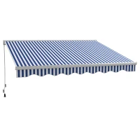 Outsunny 13' x 10' Electric Awning, Retractable Awning with LED Lights and Remote Controller for Door and Window, Blue and White(m-11)