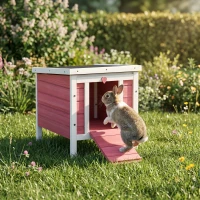 PawHut Small Wooden Rabbit Hutch Bunny Cage Guinea Pig Cage Duck House Dog House with Openable & Waterproof Roof, for Rabbits, Chickens, Ducks, Red(m-8)