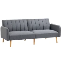 HOMCOM Two Seater Sofa Bed, Convertible Futon Couch Bed, Linen Upholstered Loveseat with Adjustable Backrest for Small Spaces, Living Room, Apartment, and Dorm, Light Gray(m-1)