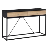 HOMCOM Console Table, Hallway Table with 2 Drawers,  Steel Frame Sofa Table for Entrance and Living Room, Black(m-1)